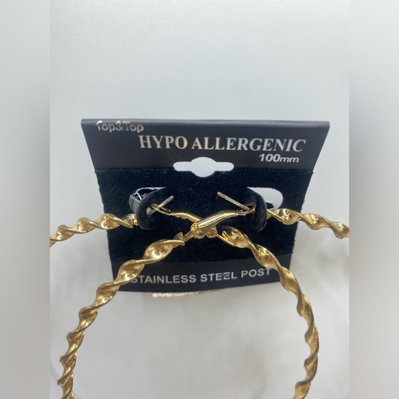 Stainless Steel Twisted Hoop Earring Hypoallergenic Gold 100mm 4in Diameter - Picture 2 of 2